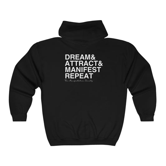 Zip-up Hoodie Jacket (Dream Attract Manifest Repeat) by The Manifestation Society